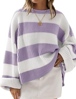 ZESICA Womens Fall Winter Oversized Striped Knit Sweaters Fashion Clothes