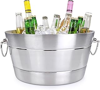BREKX Insulated Beverage Tub & Ice Bucket, Stainless Steel Silver, 12Qt | Double-Wall • Leak-Proof • Double-Hinged Handles • For Parties
