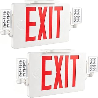 Gruenlich Exit Sign with Emergency Light, Battery Backup, 2 Pack | Hardwired LED Combo Exit Light for Bussiness Double Face, 2 Bright and Adjustable Heads, Red, UL 924 and CEC, 120-277 Voltage