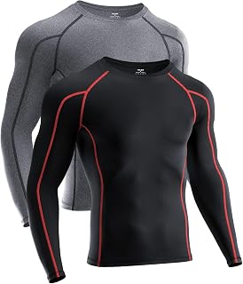 Niksa 2 Pieces Fitness T-Shirts Compression Sports Clothing Long Sleeve Men for Running, Exercise, Gym