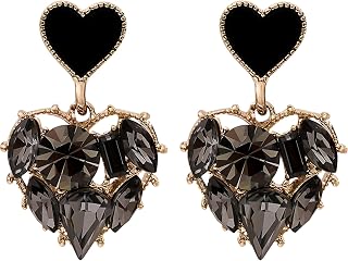 HETICA Double Heart Drop Earrings for Women, Black Cubic Zirconia