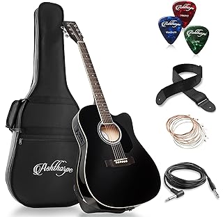 Ashthorpe Full-Size Cutaway Thinline Acoustic-Electric Guitar Package - Premium Tonewoods - Black