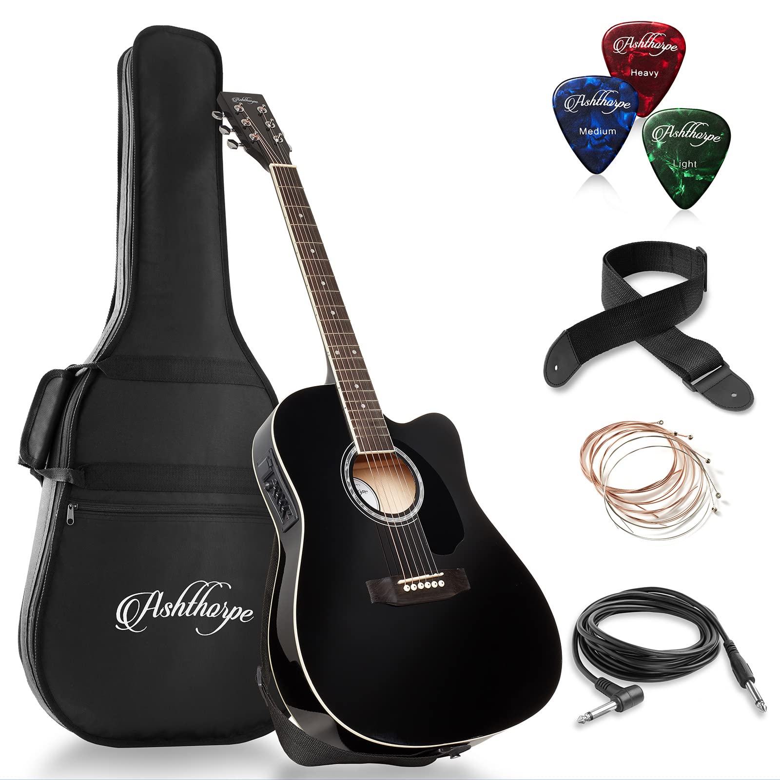 Ashthorpe Full-Size Cutaway Thinline Acoustic-Electric Guitar Package - Premium 