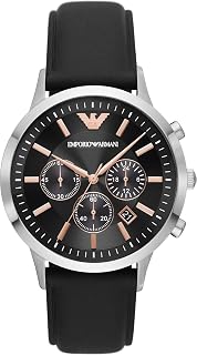 Emporio Armani Reloj Hombre, Movimiento Cronógrafo con 3 subesferas y Caja de 43mm con Correa de Acero, Piel o Silicona