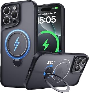 Designed for iPhone 16 Pro Case with 360° Magnetic Stand Black