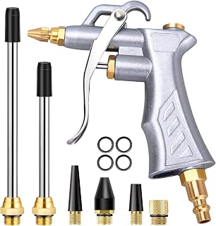 JASTIND Industrial Air Blow Gun with Brass Adjustable Air Flow Nozzle Kit | Extra 2 Steel & Copper Air Extension, Brass 1/4" Standard Quick Connector, Air Compressor Accessory Tool for Dust Cleaning