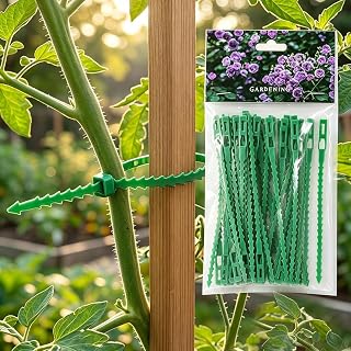 50 Pcs Adjustable Garden Plant Ties, Multifunction Heavy Duty Green Plastic Plant Ties for Plant Support Trees Shrubs, Growth Care and Home Office Cord Organization