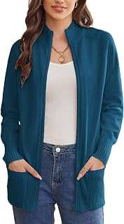 GRACE KARIN Women Long Sleeve Zipper Pockets Stand Collar Full Zipper Cardigan Autumn Fashion Jackets