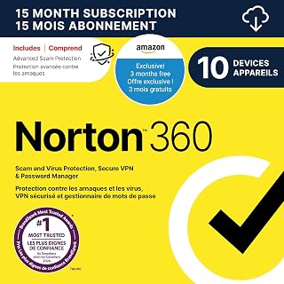 Norton 360 2026, Antivirus software for 10 Devices, 15-Month Subscription – Includes Advanced AI Scam Protection, VPN and PC Cloud Backup [Download]