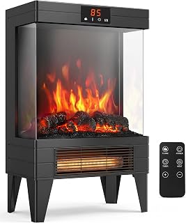 EXNOS Electric Fireplace Stove Heater with Dual Heat & 3D Flame, 1500W | Remote Control, 12H Timer, Adjustable Thermostat, ETL, Quiet, Bedroom & Living Room, Overheat & Tip-Over Protection