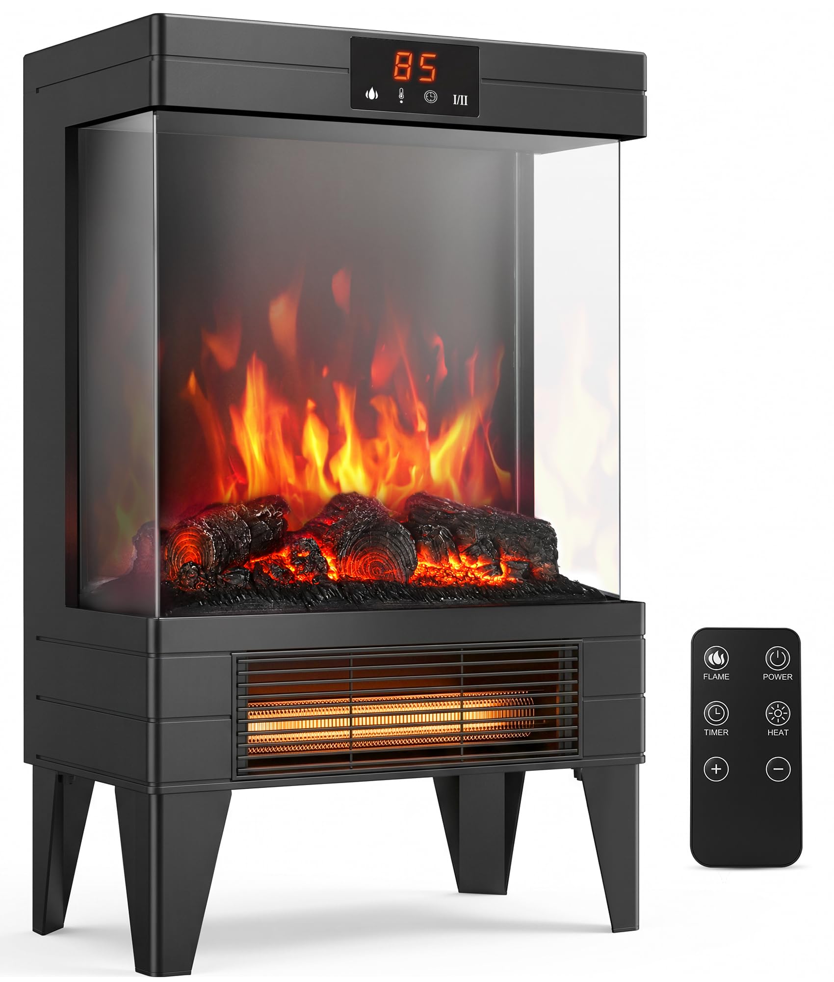 EXNOS Electric Fireplace Stove Heater with Dual Heat & 3D Flame, 1500W | Remote 