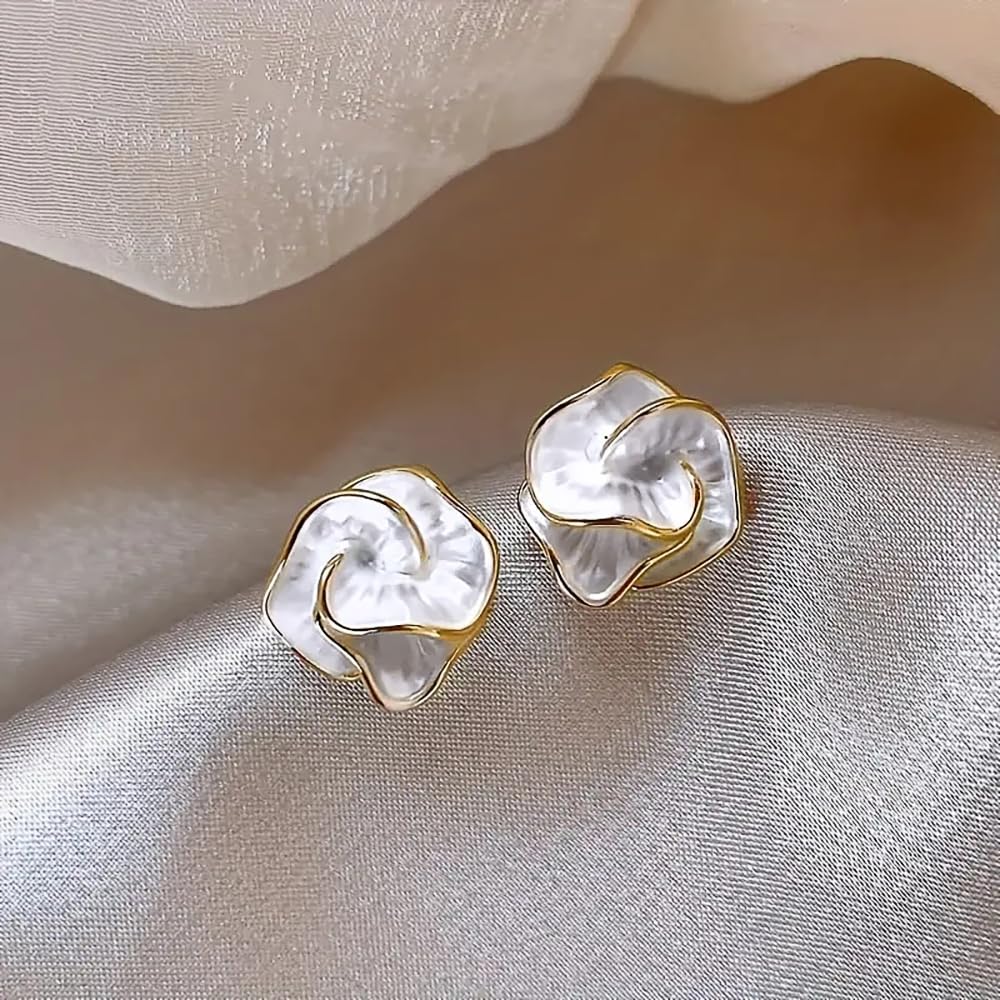Enamel Flower Stud Earrings for Women Gold Color Jewelry
