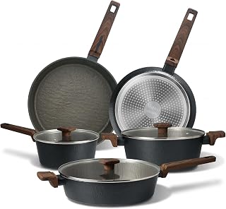 Induction Hob Pots and Pans Set, 11 Piece Non Stick Cookware Set with Frying Pans, Saute Pan, Saucepan, Stock Pot & Glass Lids – Kitchen Pots and Pans Set for All Hobs