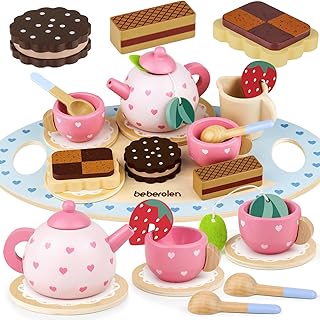 Wooden Pretend Play Food Tea Party Set Girls Toy | Girl Birthday Gift 3 4 5 Year Old Princess Toys for Kids Kitchen Accessories