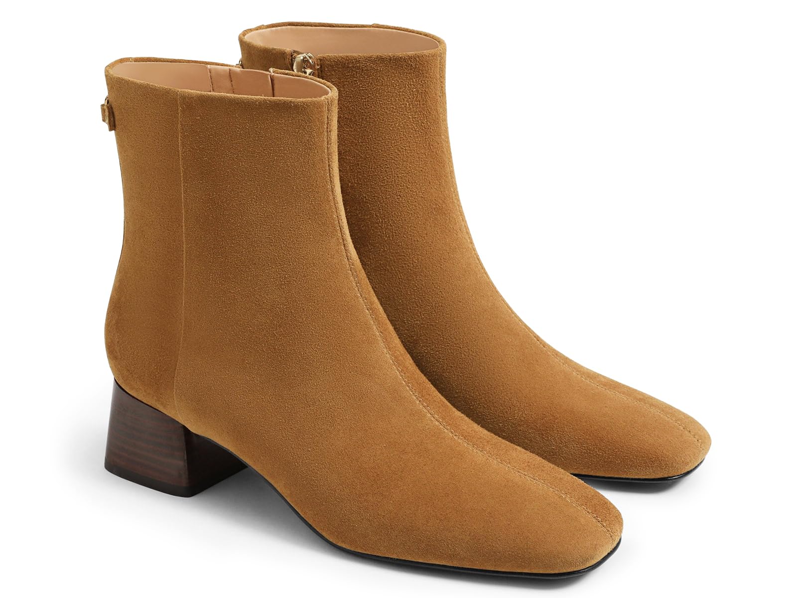 Coutgo Botas de tobillo para mujer, tacón bajo, puntera cuadrada, con cremallera