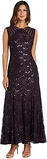 R&M Richards Womens Full Length Sleeveless Sequined Evening Gown