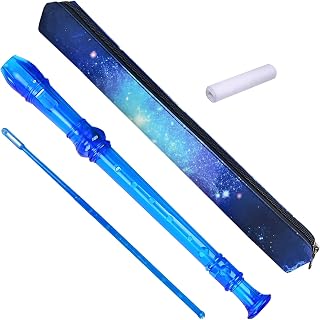 Auteey 8 Hole Soprano Recorder with Cleaning Rod and Bag, Professional German Style C Key Recorder for Kids Beginners Students (Crystal Blue)