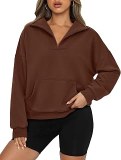 PRETTYGARDEN Felpa corta da donna a maniche lunghe con zip a un quarto 2025 autunno inverno casual con scollo a V pullover top con tasche