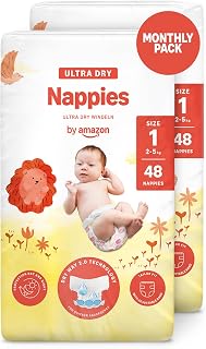 By Amazon Ultra Dry Windeln – Größe 1 (2kg–5kg) – 96 Stück (2 Packungen mit 48 Stück)