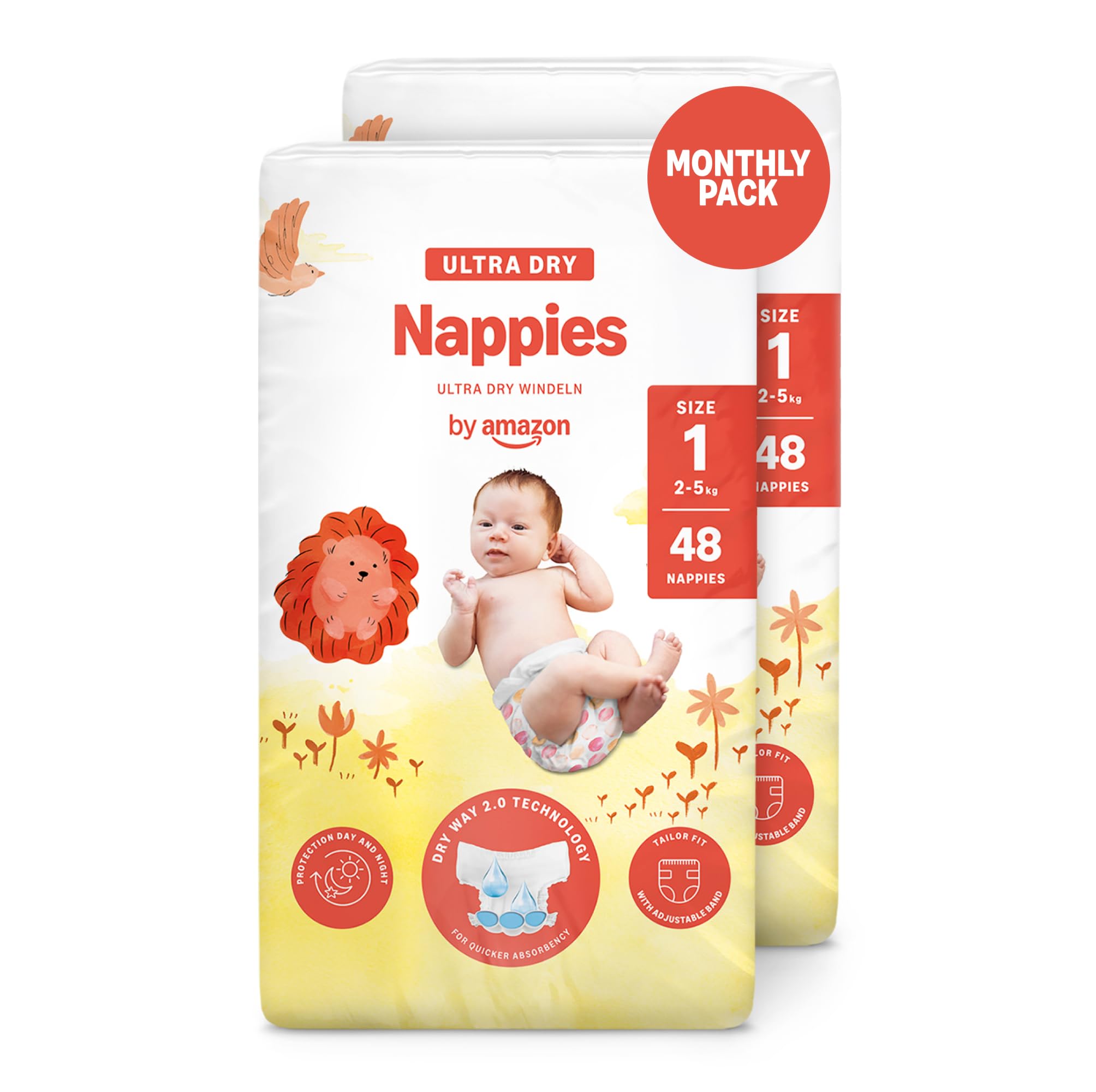 By Amazon Ultra Dry Windeln – Größe 1 (2kg–5kg) – 96 Stück (2 Packungen mit 48 S