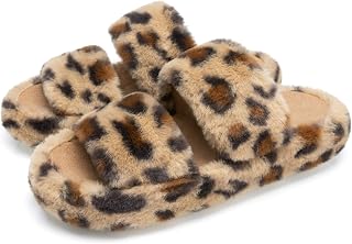 Chantomoo Women's Slippers Memory Foam Slippers for Women Fuzzy Comfy Faux Fur House Furry Indoor Open Two Bands Gift Slippers