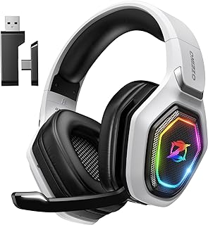 Ozeino Wireless Gaming Headset for Ps5, Ps4, Switch, Ultra Stable 2.4GHz USB & Type-C, Bluetooth 5.3 Gaming Headphones with Flip Mic, 40+Hr Battery Gamer Headset for PC, Laptop, Mobile, Mac(White)