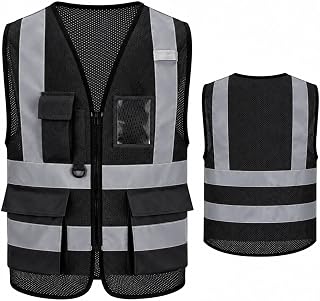 High Vis Safety Vest Reflective Strips, Multi-Pocket Design, Available in Yellow,Orange,black,Pink,blue,Red,purple