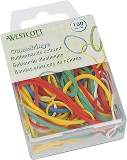 Westcott Elastic Bands 100 Pieces | Coloured Elastic Bands of Different Sizes in a Handy Plastic Container | Pack of Elastic Bands for the Home Ø 20 mm - 70 mm | E-10582 00