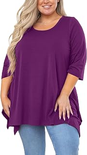 AusLook Women Plus Size Tunic Top Summer 3/4 Sleeve Loose Fit Shirt Casual Blouse Flowy Top for Leggings 1X-5X
