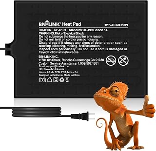 BN-LINK Reptile Heat Pad 6"X8" 8W for 10-20gal Under Tank Terrarium Heating Mat Waterproof for Turtle, Lizard, Frogs, Snake, Hermit Crab