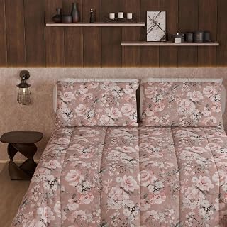 PETTI Artigiani Italiani - Winter Quilt, Winter Duvet, Double Sided Quilt, Solid Colour and Digital Print Floral Powder, 100% Microfibre, Made in Italy