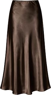 ALCEA ROSEA Womens Satin High Waisted Silky Midi Skirt Elastic A-line Skirt for Wedding Party Work