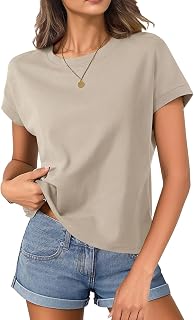Womens Boxy Tee Shirts Cap Sleeve Crop Tops Cotton Loose Fit T Shirts Crewneck Short Sleeves Casual Summer