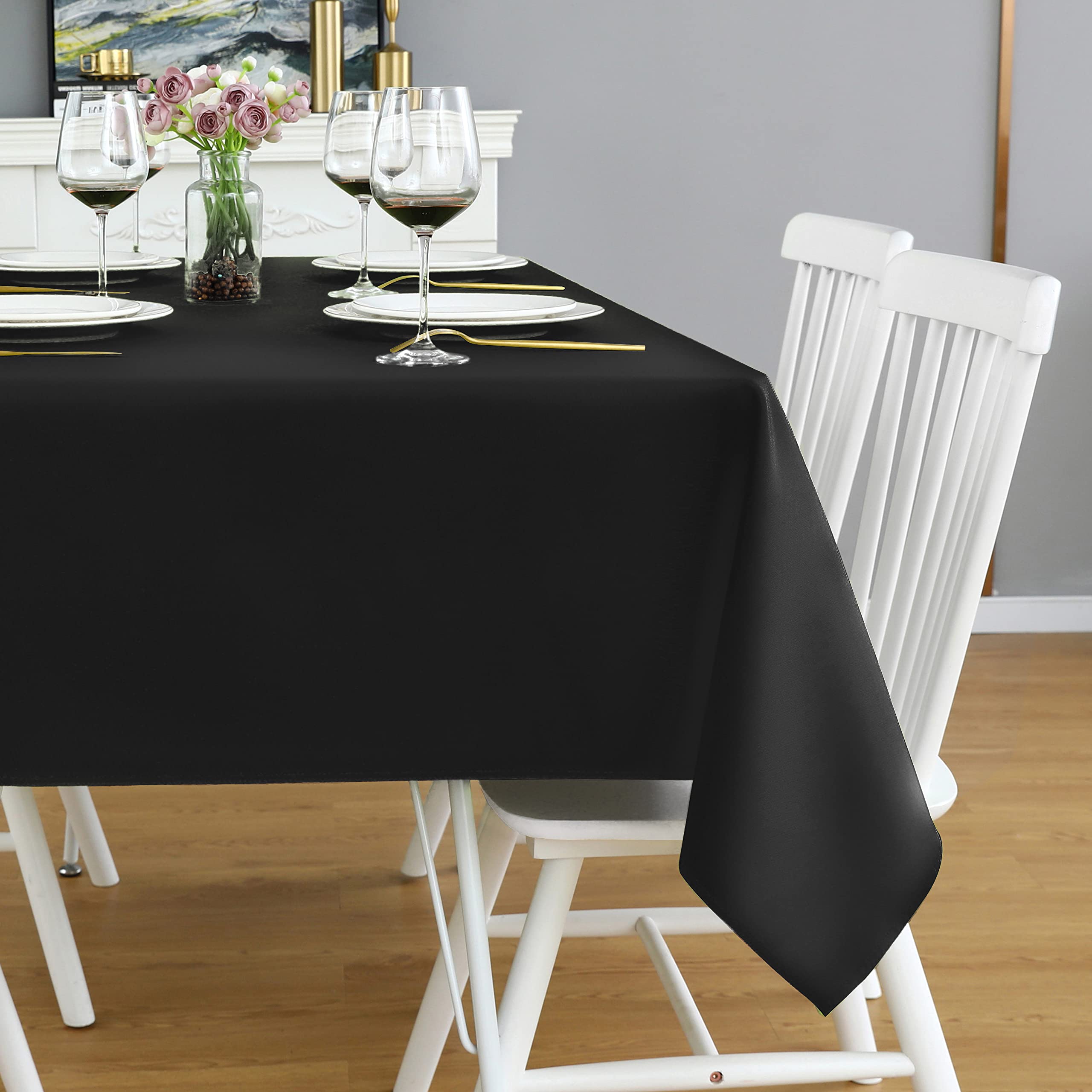 FOLINS&HOME Black Rectangular Tablecloth Made Of Durable And Water Resistant Pol