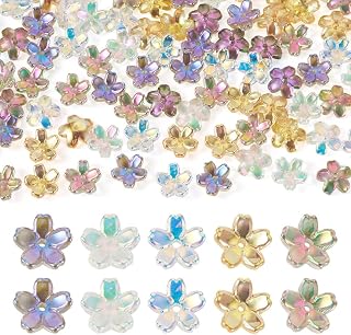 100 Pieces 5 Colors Clear Electroplated Crystal Floret Flower Bead Caps 5 Patals Mixed Color Spacers for DIY Earrings Bracelet Necklace Supplies