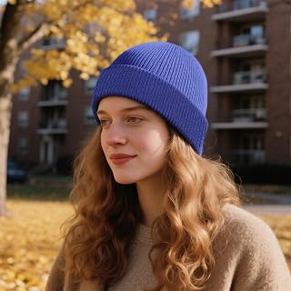 Ribbed Knit Winter Beanie Hat with Cuffs for Men Women