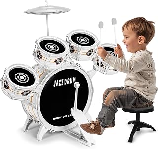 Kids Drum Set for Toddlers 1-3 - 5 Drum Musical Toys for Kids 3-5 Boy Girl | Toddler Musical Toy Drum Set Birthday Christmas Gift Kids Age 3-5 / 5 Drums w Stool Musical Instruments Toy for 3 4 Year Old