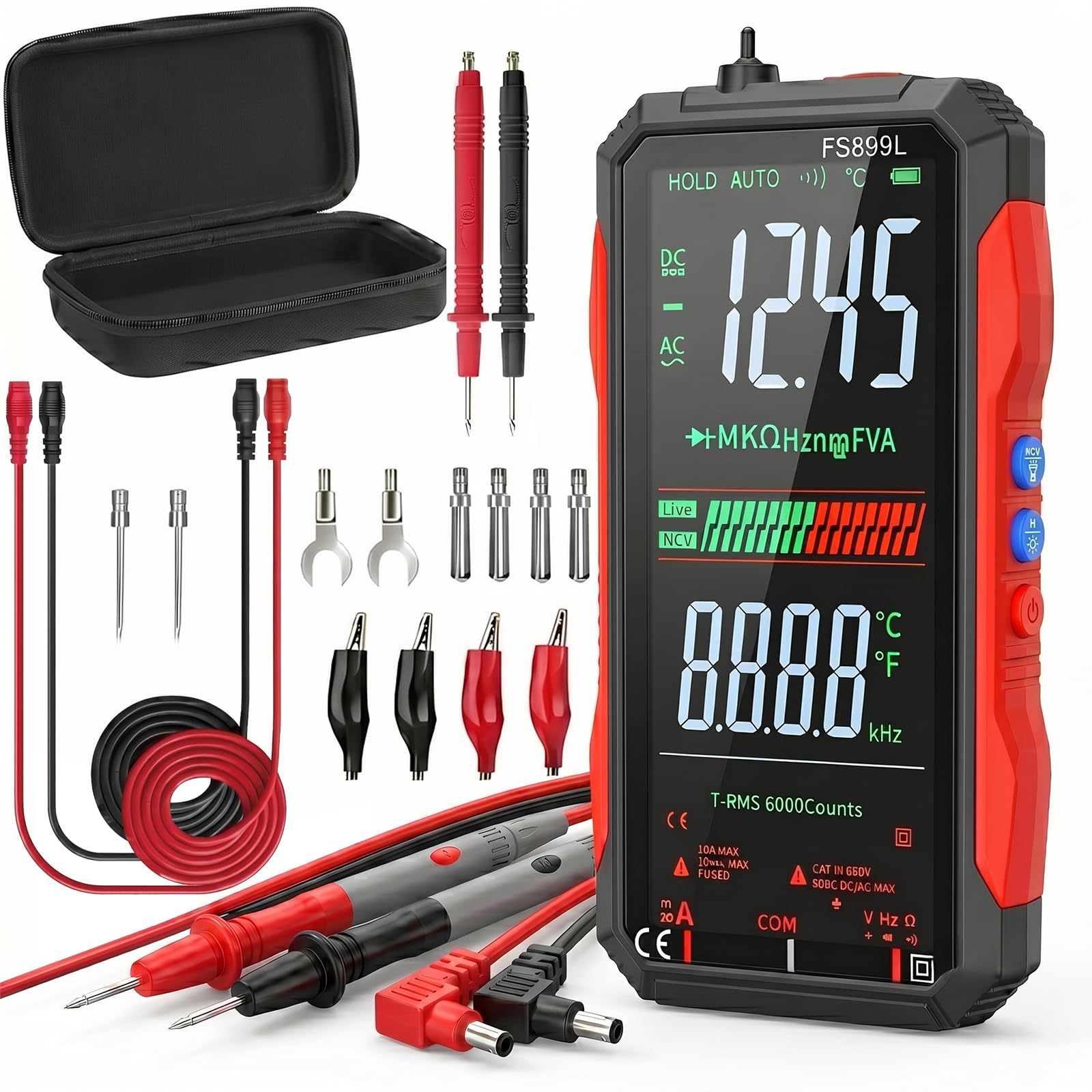 2026 Upgraded FS899L Digital Multimeter & 20 pcs Silicone Test Leads Kit, USB-C 