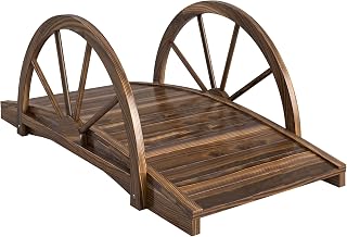 Outsunny 3.3ft Wooden Garden Bridge Half-Wheel Style Railings, Stained Wood | Arc Footbridge, Solid Fir Construction