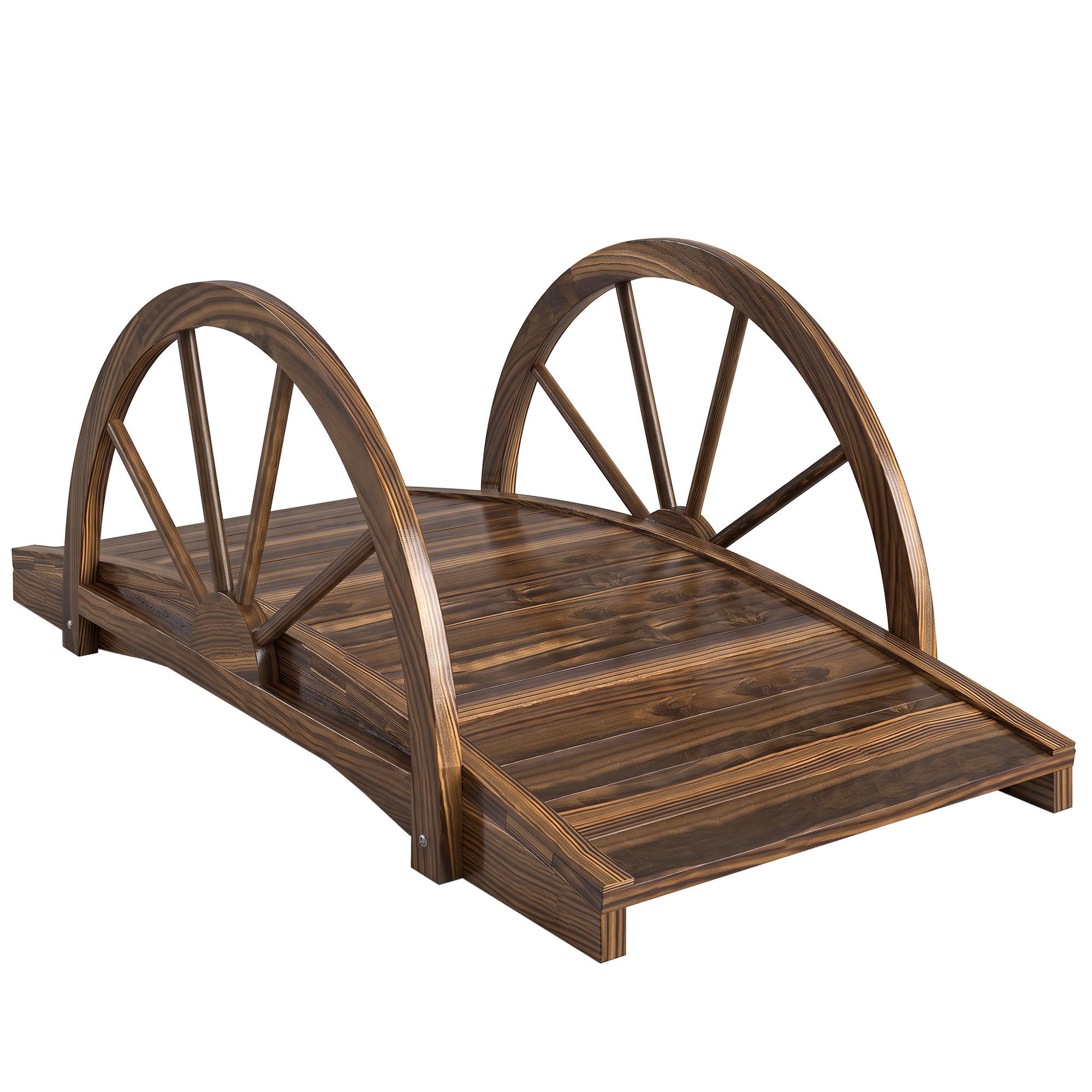 Outsunny 3.3ft Wooden Garden Bridge Half-Wheel Style Railings, Stained Wood | Ar