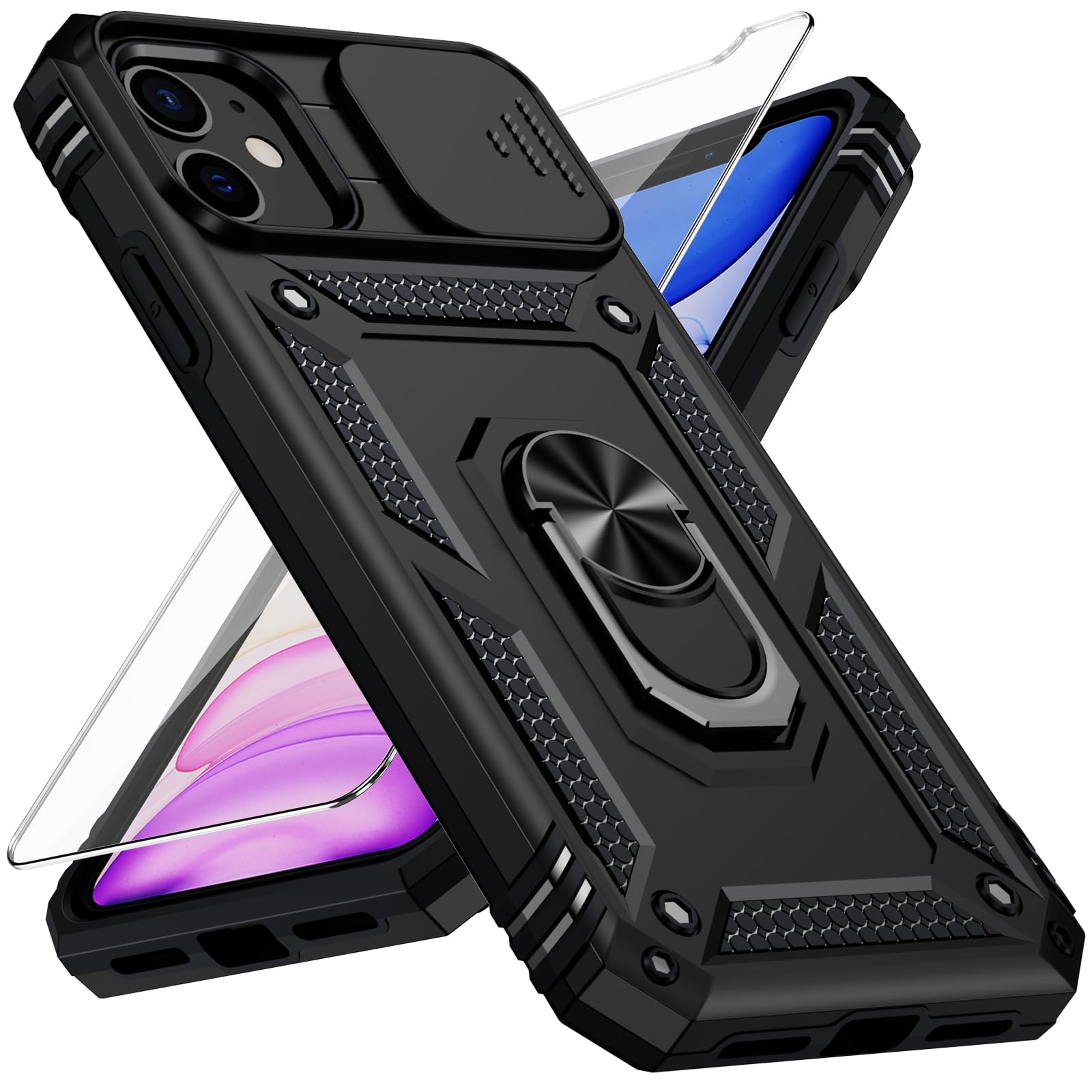 for iPhone 11 Case with Camera Lens Cover, HD Screen Protector, 10 FT Military G
