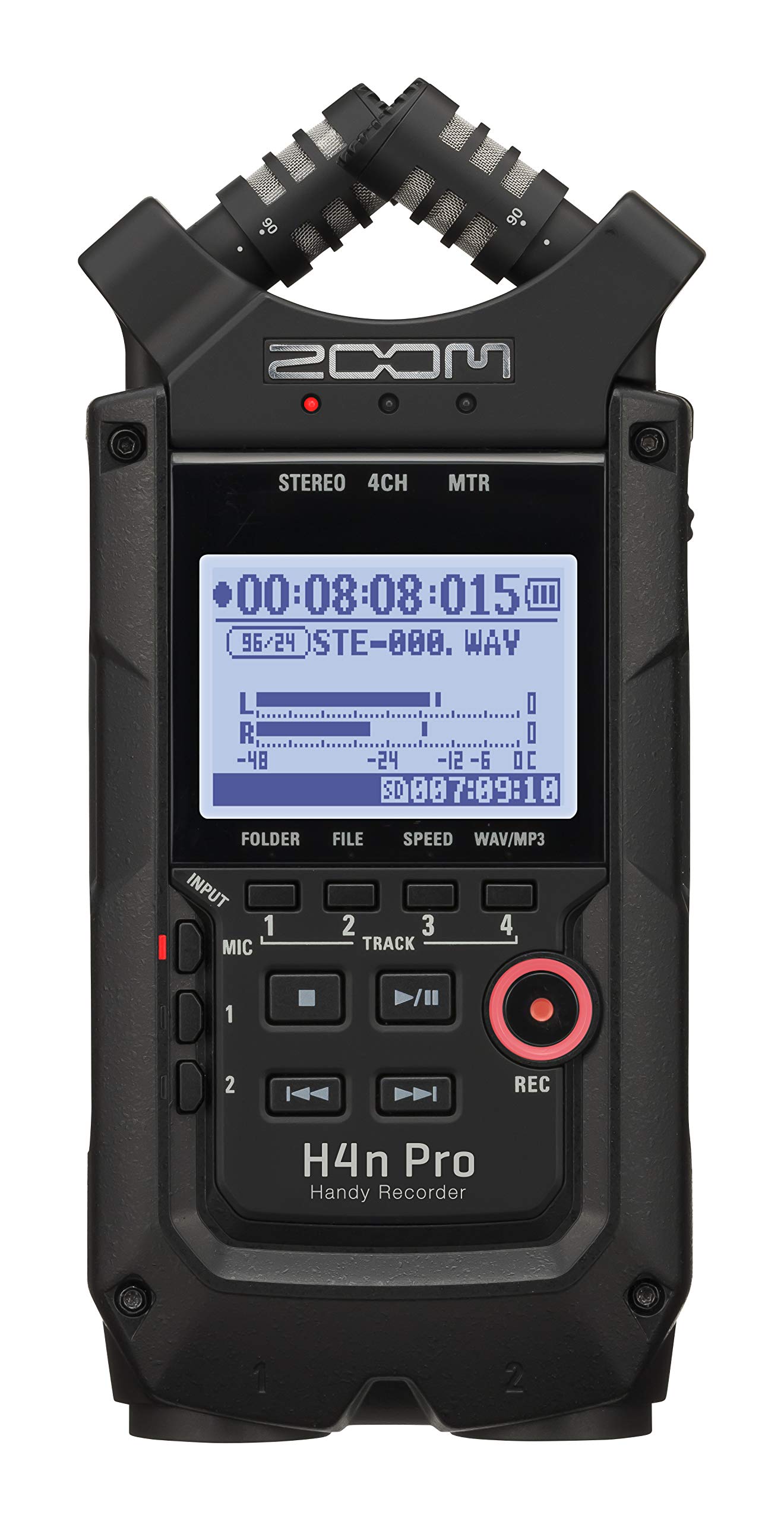Zoom H4n Pro 4-Track Portable Recorder, All Black, Stereo Microphones, 2 XLR/ ¼“