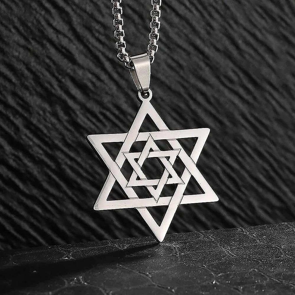 Hexagonal Star Pendant Necklace Stainless Steel Jewish Star of David Necklace fo