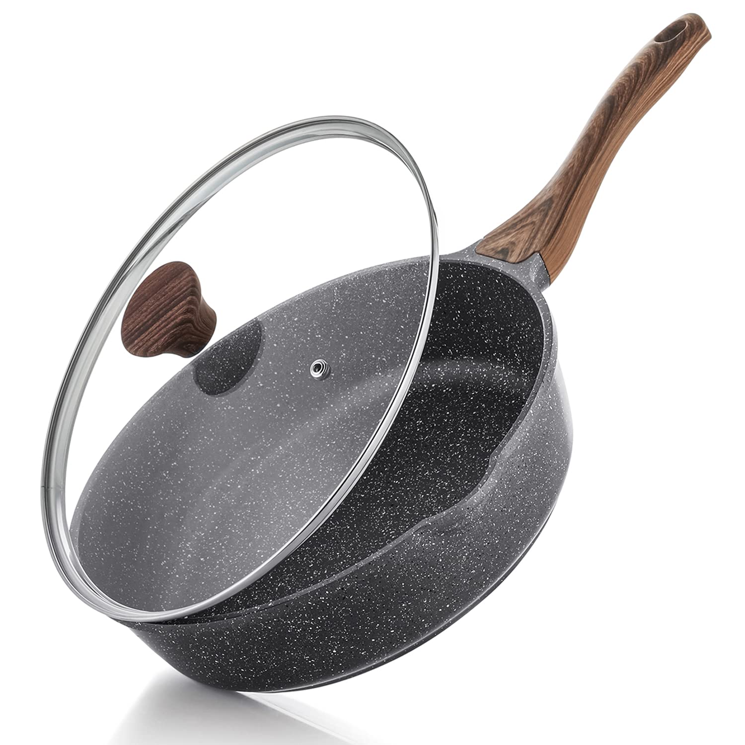 SENSARTE Nonstick Skillet, Deep Frying Pan 10/11/12-inch, Saute Pan with Lid, St