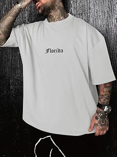 Gothic Letter Print Oversized Crew Neck Short Sleeve Summer Streetwear T Shirt (zt11)