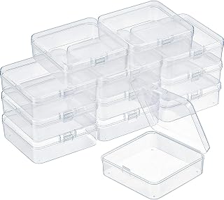 SATINIOR 12 Pack Small Clear Plastic Bead Storage Boxes, 3.3 x 3.3 x 1.2 in | with Hinged Lids, Bead Small Item Organizer, Jewelry Containers, Suitable for Craft Supplies, Tiny Hardware, and Accessories