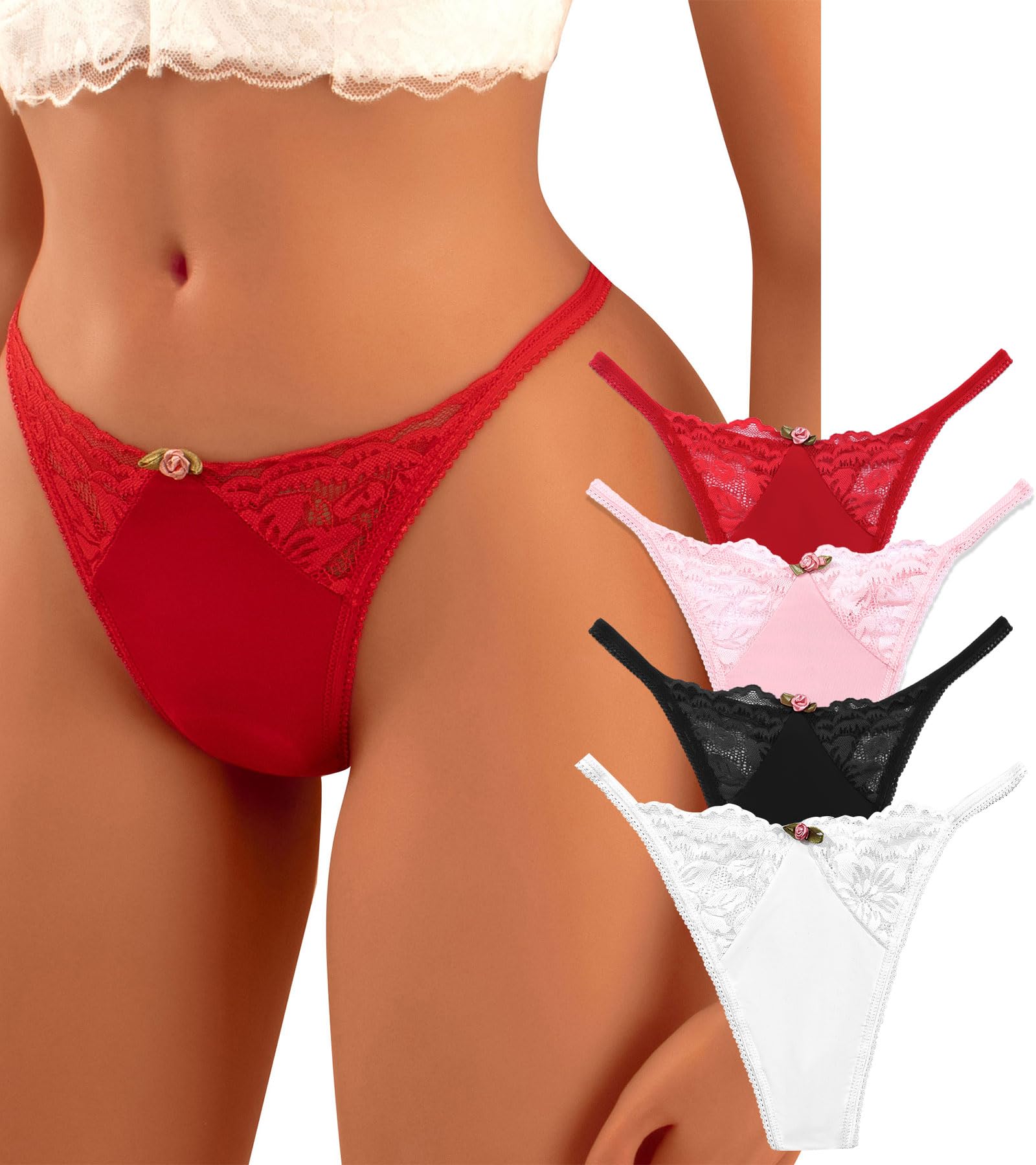 Banamic Lace Thong for Women Thong Underwear Low Waist Thong Thong Sexy Panties