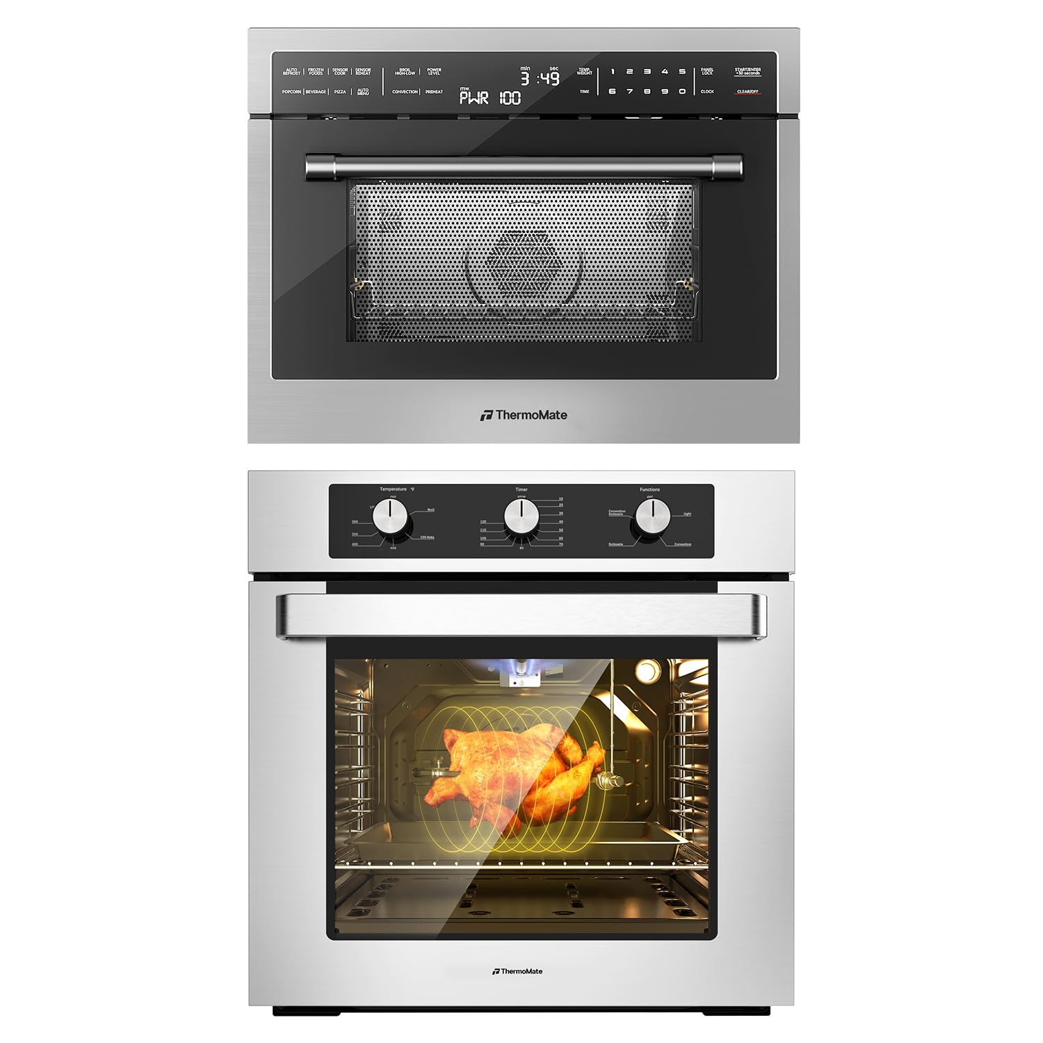 Thermomate 24" Gas Wall Oven, ETL Certified+24 Inch Built-in Microwave and Conve