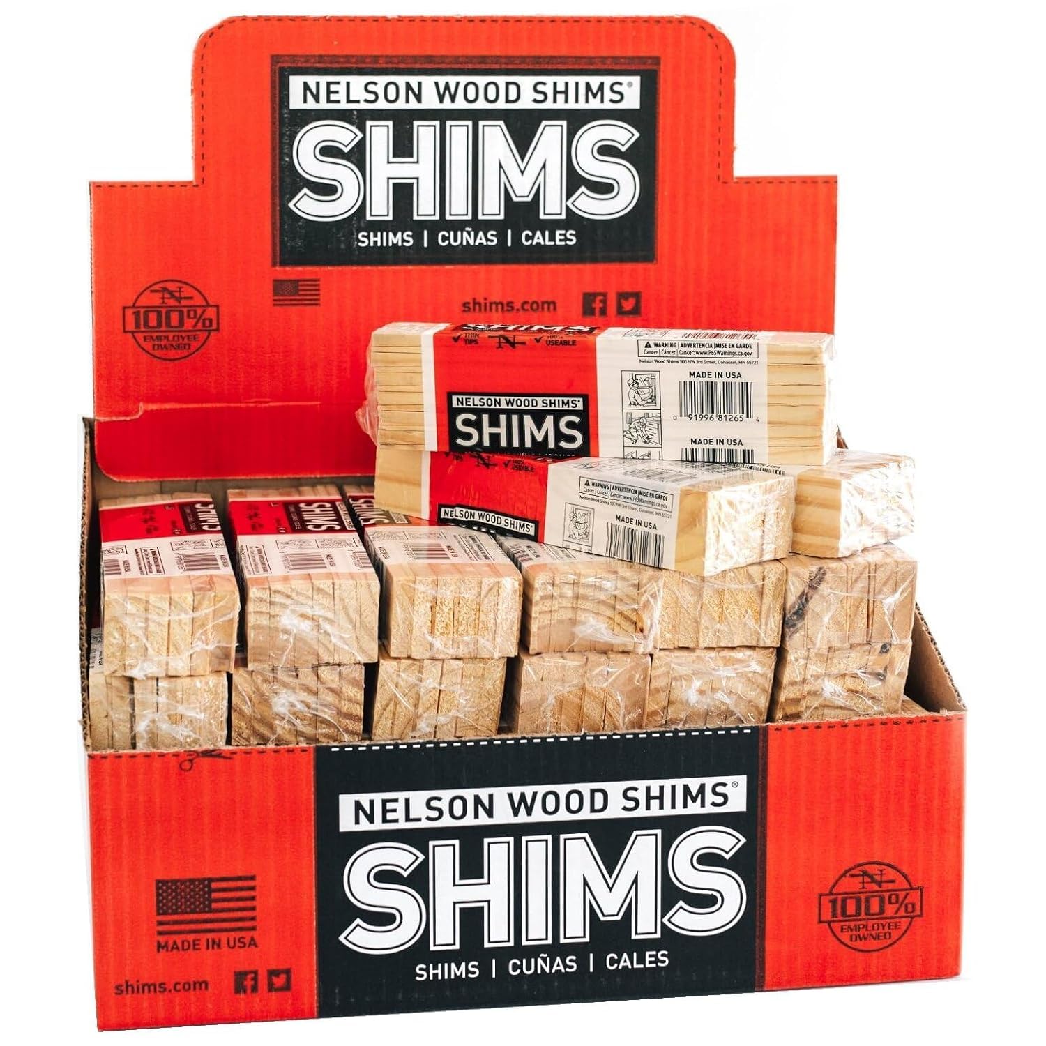 Nelson Wood Pine Shims 8" 12 Pack - Kiln Dried Wood - Case of 36 (Total 432 Shim