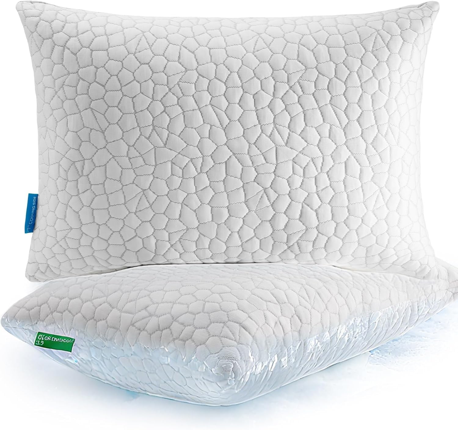 Cooling Pillow for Sleeping, Shredded Memory Foam Pillows Queen Size 2 Pack Bed 